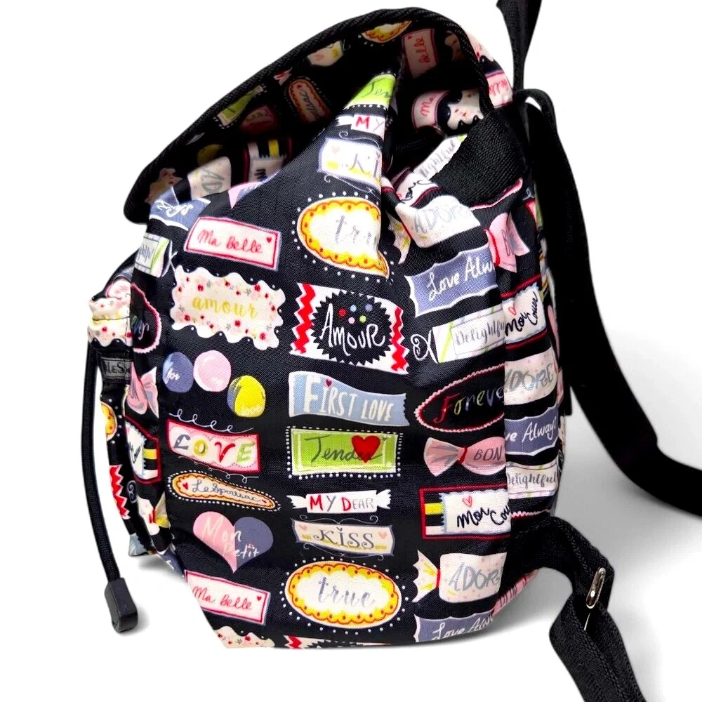 Lesportsac Edie Mini Back Pack Bag Candy‎ Wrapper Canvas Trim Boxy Body School